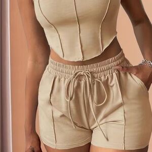 Women's Size XL (8-10) 2 Piece Tan Shorts & Tank Top
